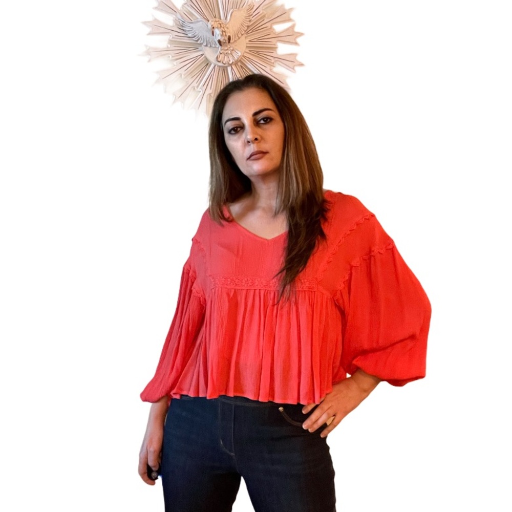 Chelsea & Violet Orange Crepe 3/4 Blouse Top